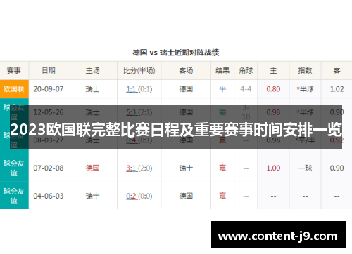 2023欧国联完整比赛日程及重要赛事时间安排一览 2023欧国联完整比赛日程及重要赛事时间安排一览